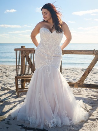 Rebecca Ingram Style ANITA (23RC690A01) Curvy #2 Ivory over Misty Mauve (gown with Natural Illusion) thumbnail