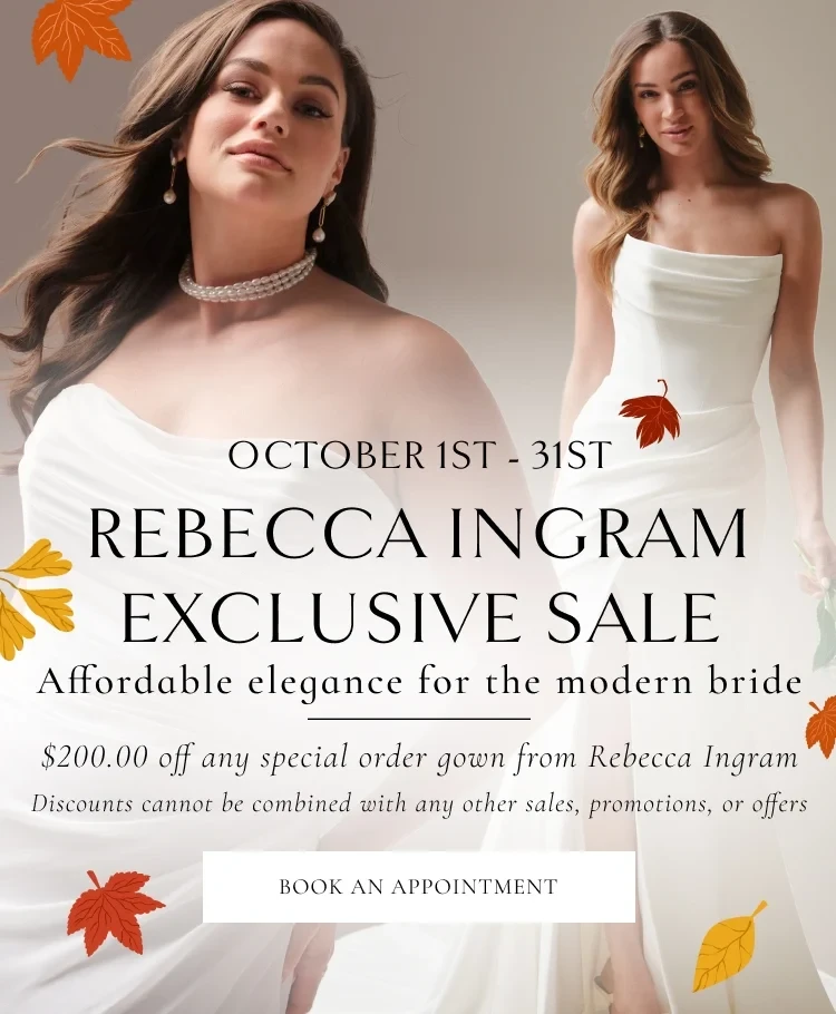 Models wearing Rebecca Ingram bridal gowns, mobile banner