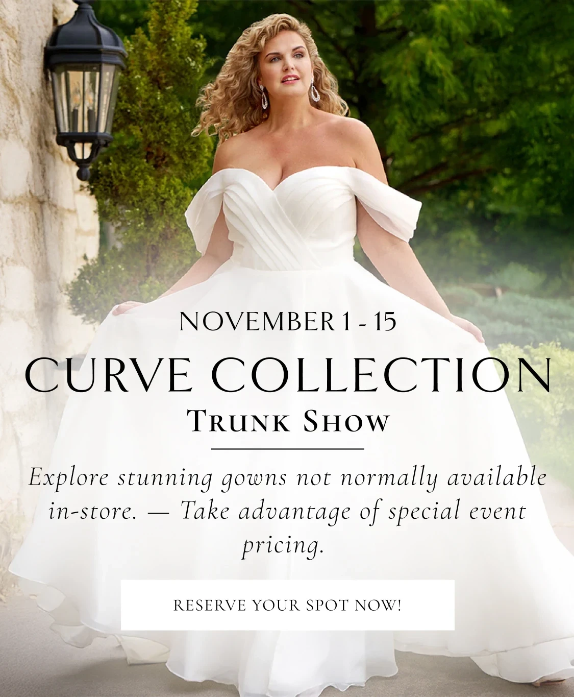 Models wearing plus size gown, curve collection trunk show, mobile banner